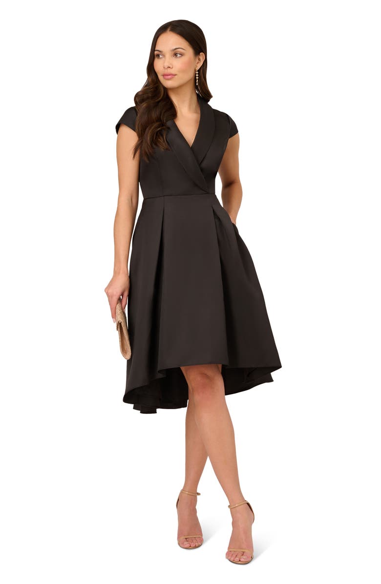 Adrianna Papell Box Pleat High-Low Mikado Dress, Alternate, color, 