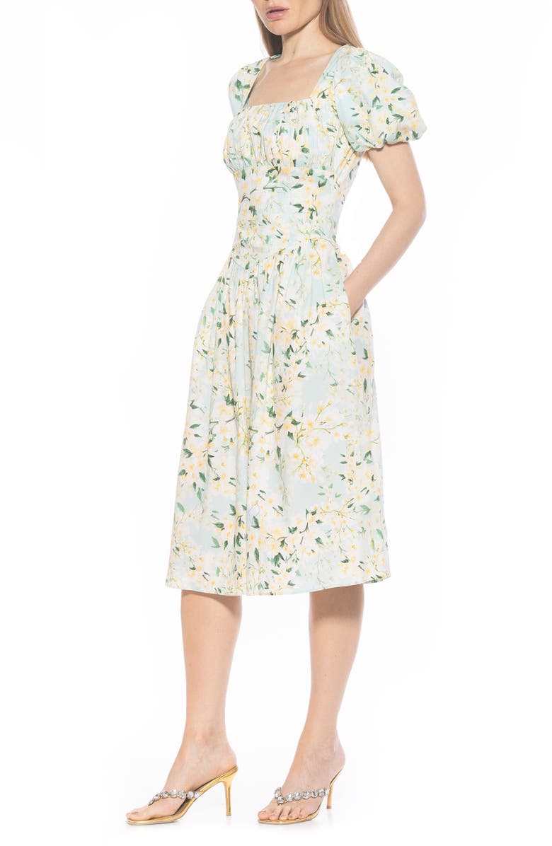 Alexia Admor Jessi Puff Sleeve Midi Dress, Alternate, color, Mint Floral
