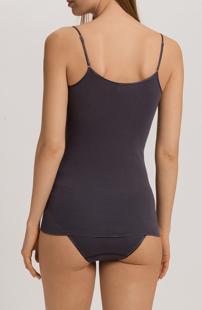 Hanro Seamless V-Neck Cotton Camisole, Alternate, color, Black Pearl