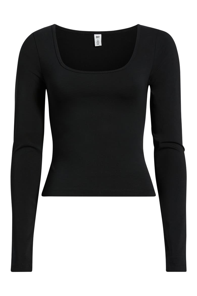 Deep Scoop Neck Long Sleeve Tee, Main, color, BLACK