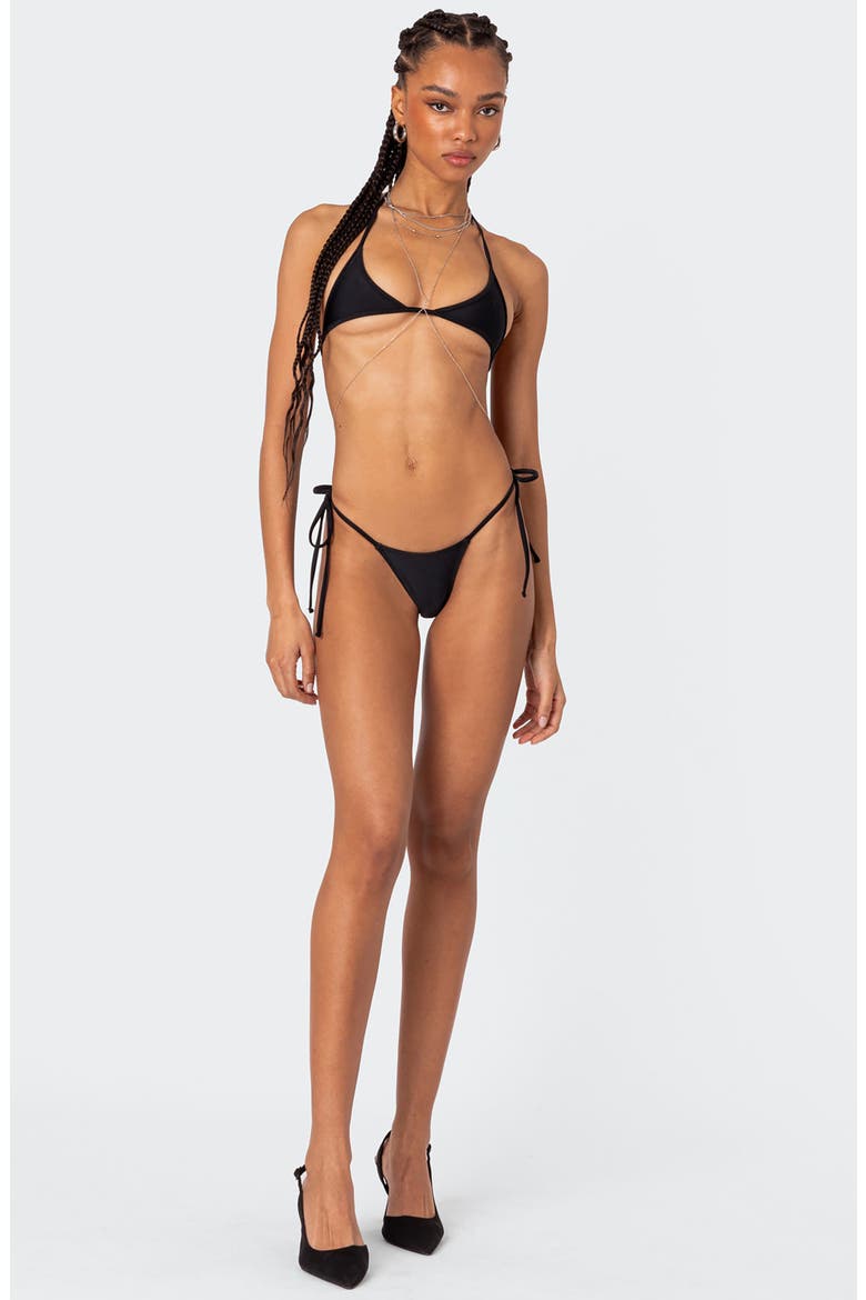 Elora Mirco Triangle Bikini Top, Alternate, color, BLACK