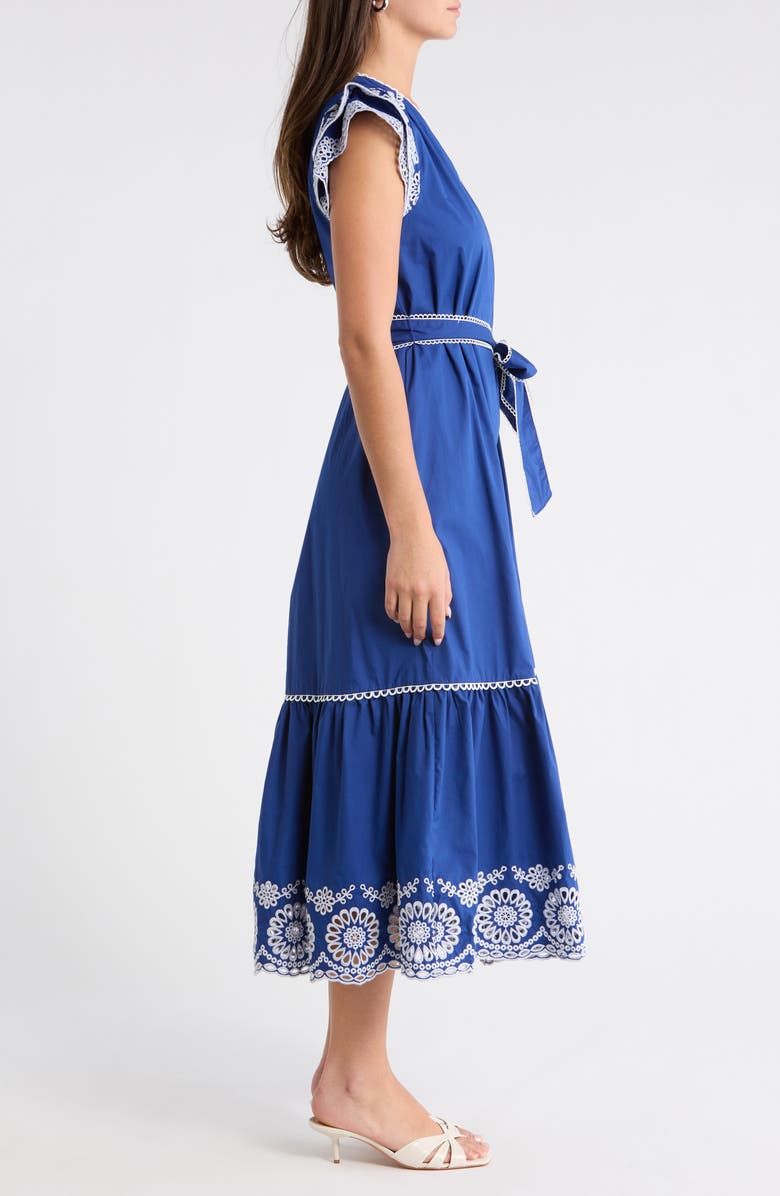 SUGARLIPS Siera Embroidered Ruffle Maxi Dress, Alternate, color, Navy-White