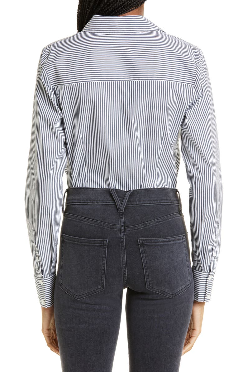 Veronica Beard Unity Stripe Stretch Cotton Blend Button-Up Shirt, Alternate, color, 