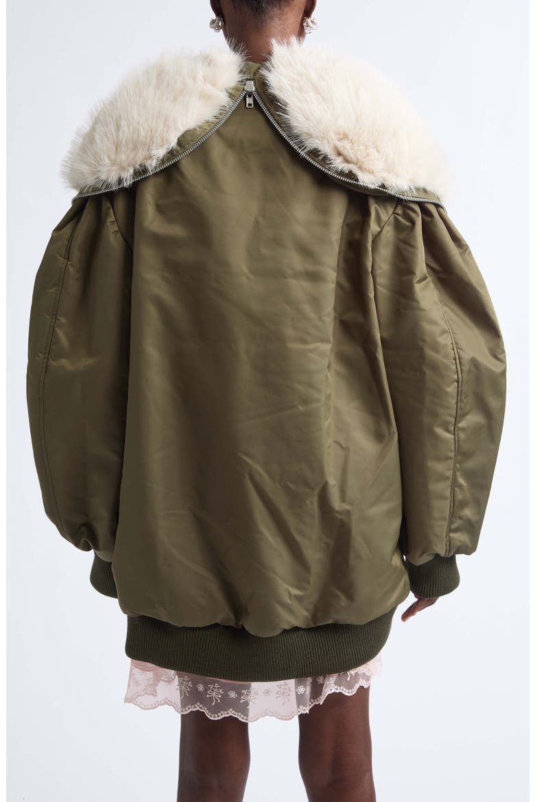 Oversize Bomber Jacket with Split Faux Fur Hood, Alternate, color, KHAKI/ BLONDE