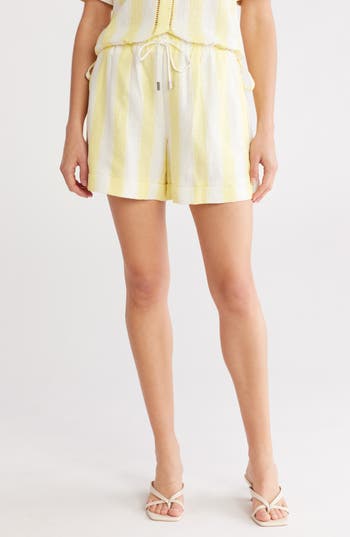Simkhai Sonny Striped Linen-blend Shorts In Lemon Stripe