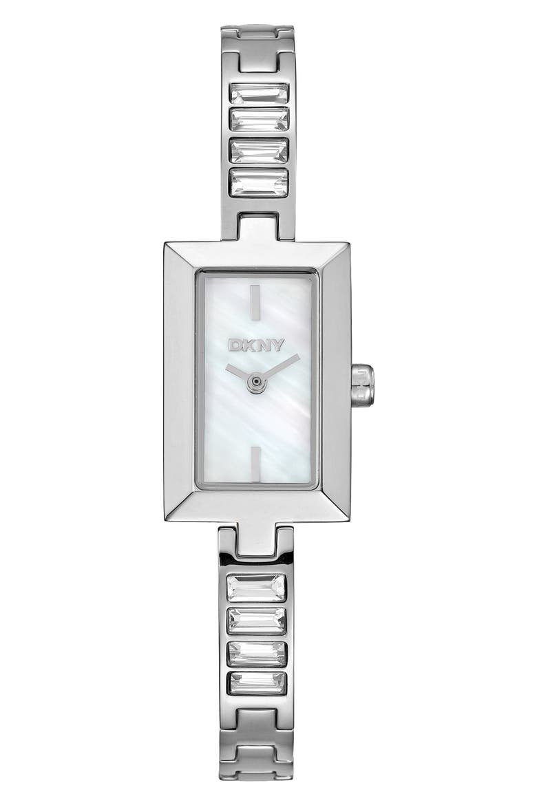 Stainless Steel Rectangular Bracelet Watch, Main, color, WHITE MOP/ SILVER