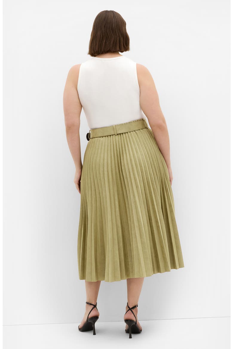 Pleated Belted Faux Suede Skirt, Alternate, color, SAGE