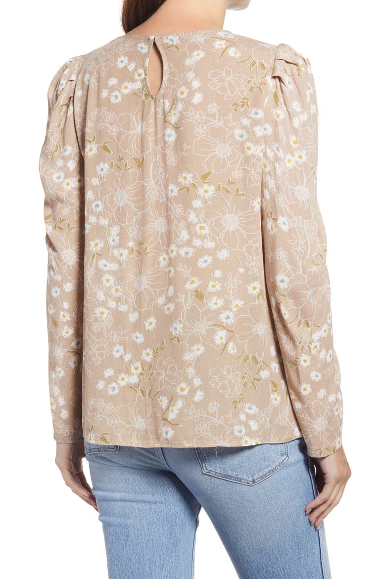 Floral Pleated Sleeve Top, Alternate, color, STONE SKETCHD FLORAL