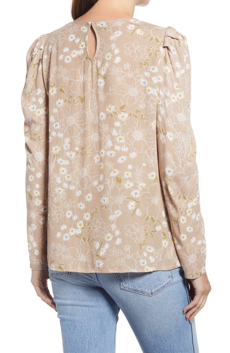 GIBSONLOOK Floral Pleated Sleeve Top, Alternate, color, Stone Sketchd Floral