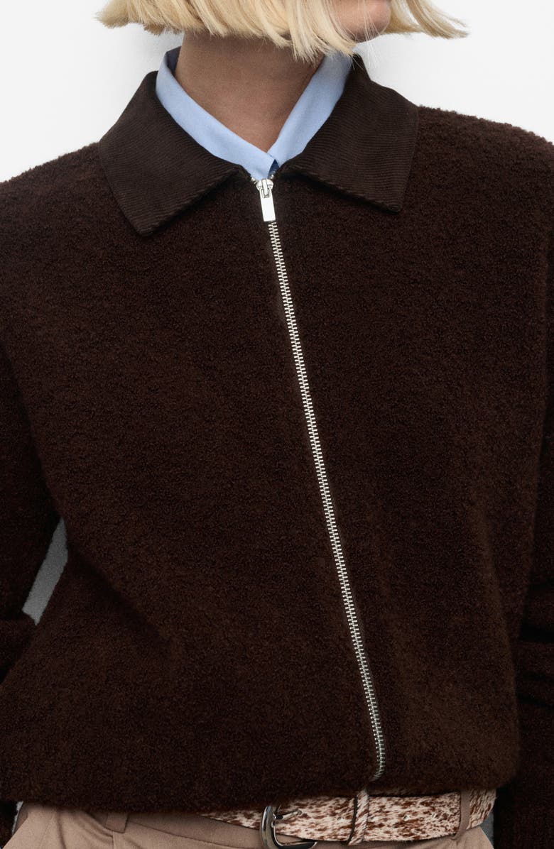 MANGO Bouclé Zip Cardigan, Alternate, color, Brown