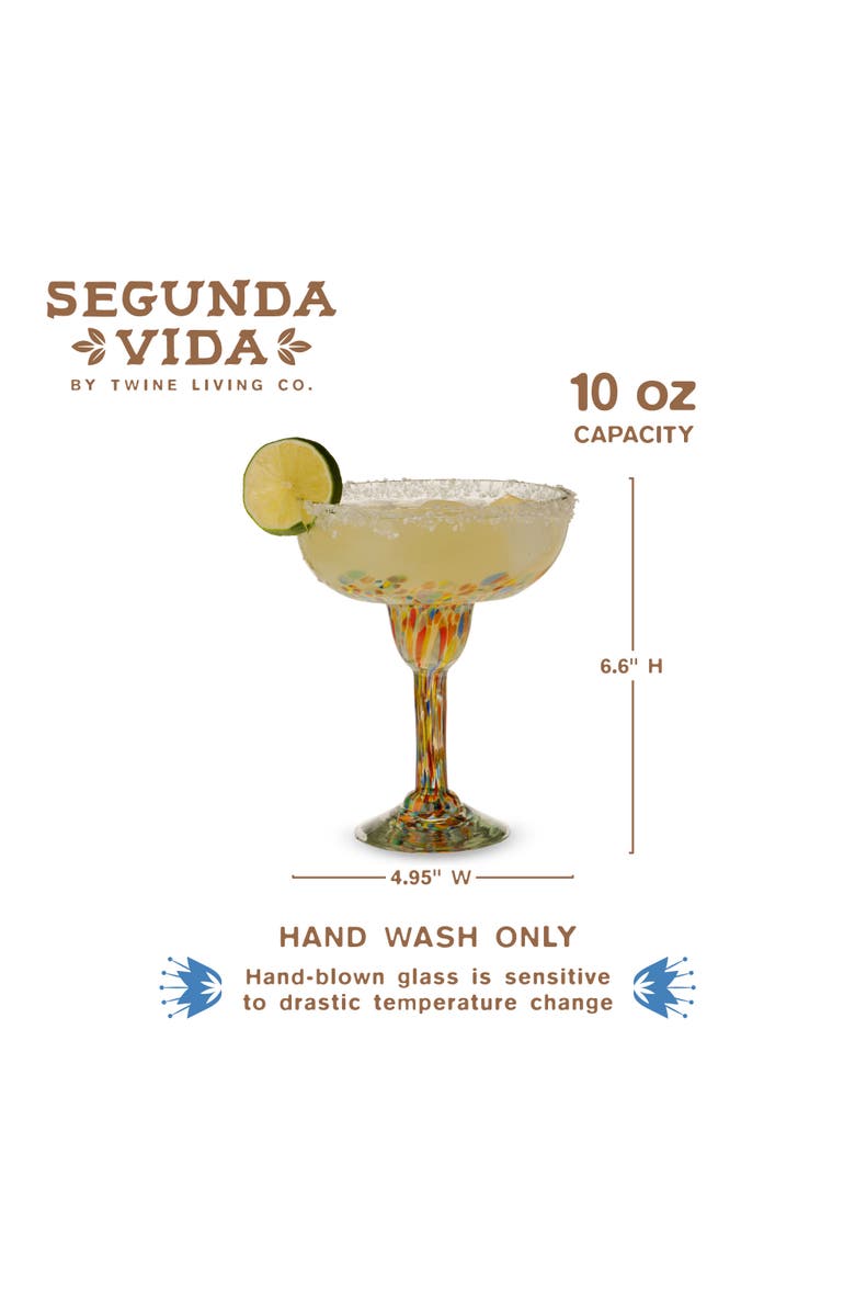 TWINE Segunda Vida Artistico Recycled Margarita Glasses Set of 2, Alternate, color, Multicolor