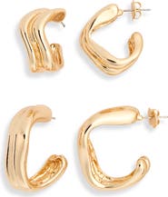 Leith Set of 2 Wavy Hoop Earrings