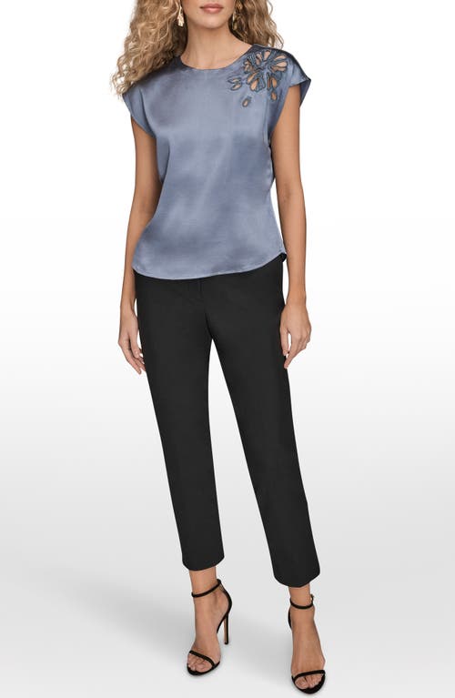 Donna Karan New York Beaded Cap Sleeve Satin Top In Gray