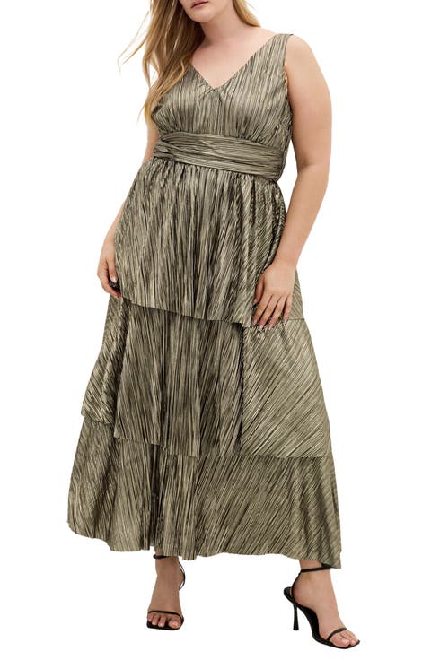Metallic Tiered Maxi Dress (Plus)