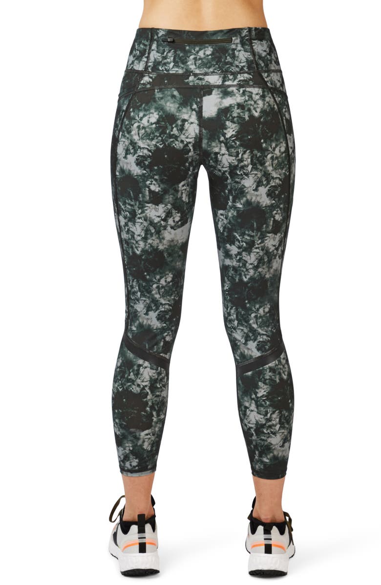 Sweaty Betty Zero Gravity Pocket 7/8 Running Leggings, Alternate, color, Green Tie Dye Print