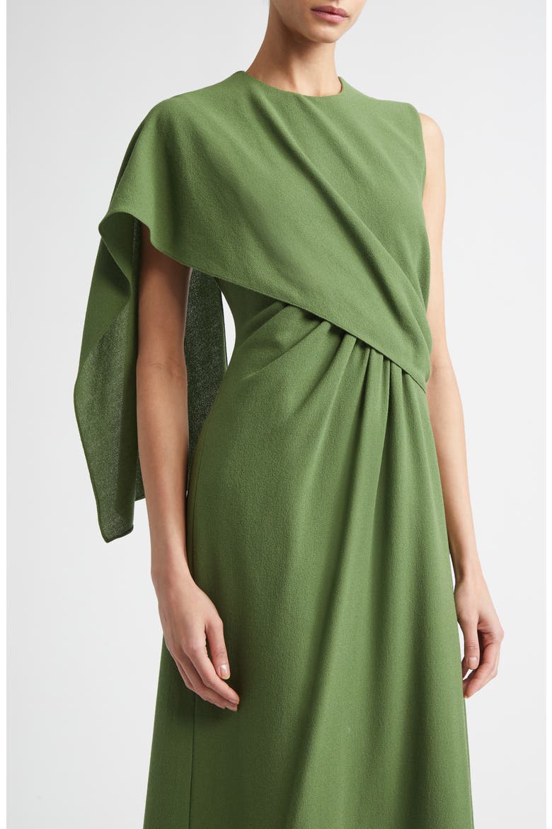 Tidus Draped Wool Crepe Midi Dress, Alternate, color, OLIVE