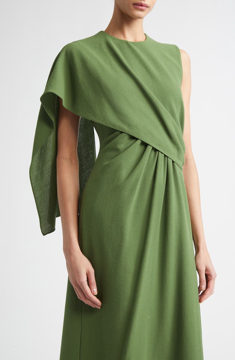 Emilia Wickstead Tidus Draped Wool Crepe Midi Dress, Alternate, color, Olive