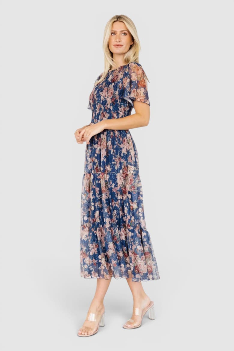 Mara Embroidered Tulle Dress, Alternate, color, Dark Blue Multi Floral