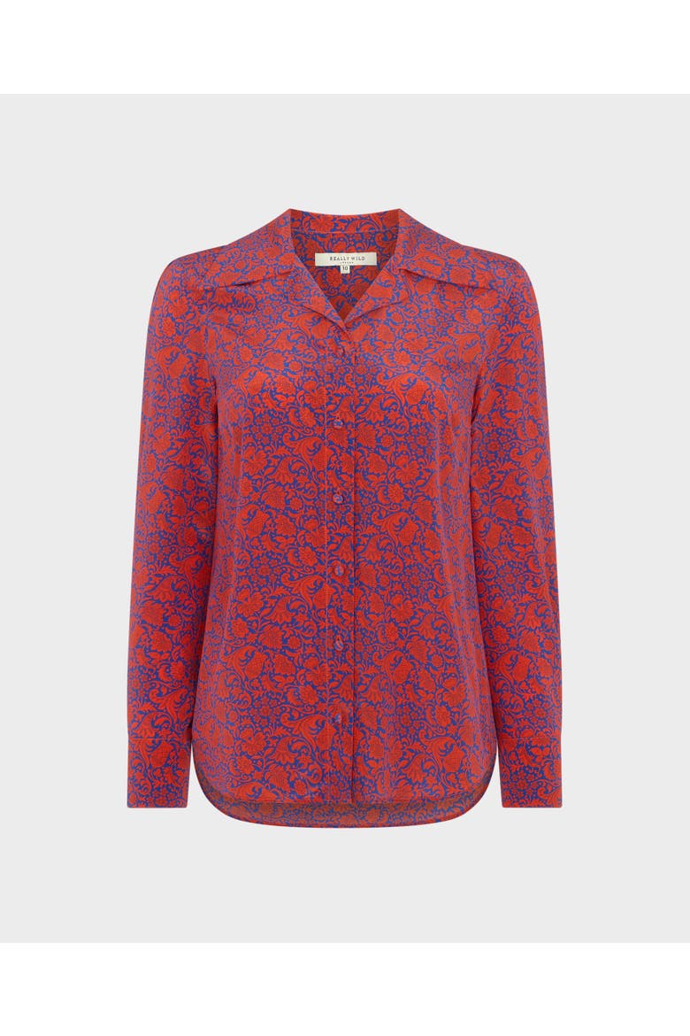 Arabella Silk Collar Blouse, Main, color, Red/Blue