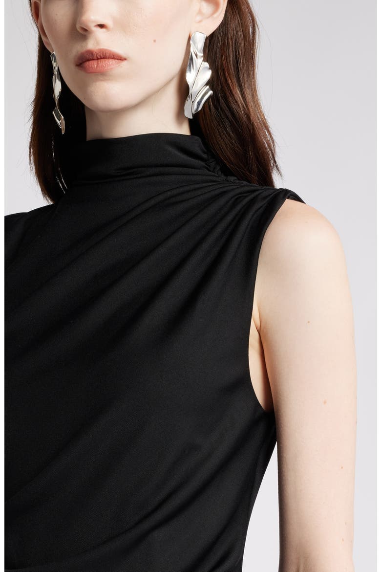 Ruched Mock Neck Sleeveless Maxi Dress, Alternate, color, BLACK