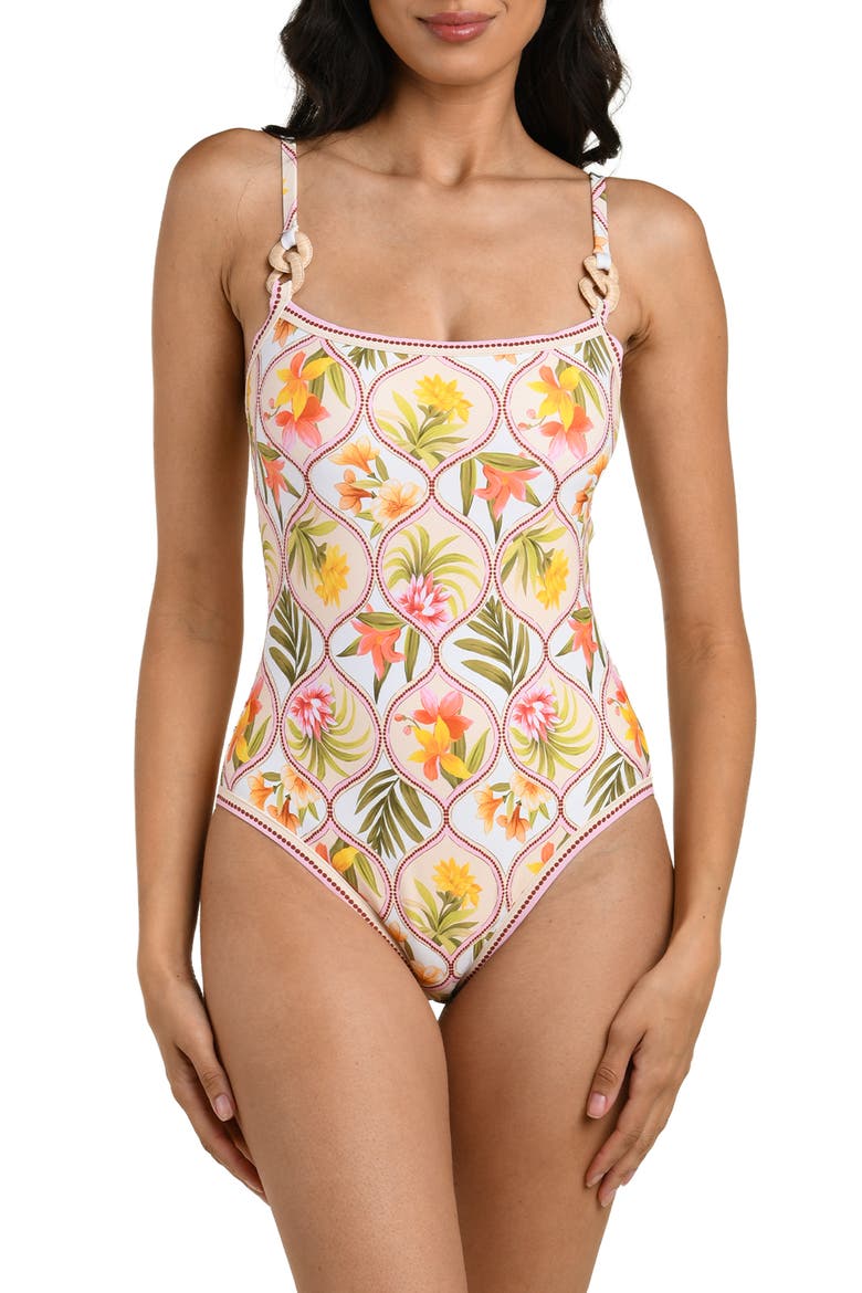 Palm One-Piece Swimsuit, Main, color, WHITE MULTI