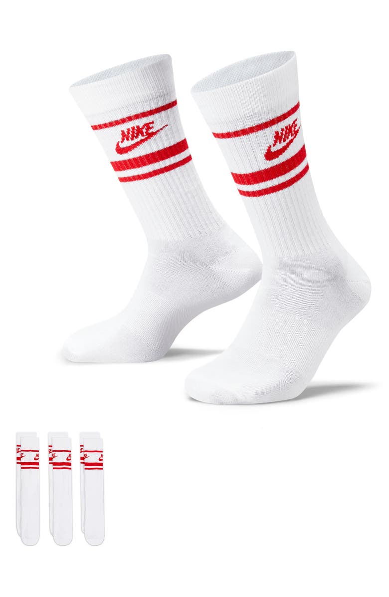 Nike 3-Pack Dri-FIT Everyday Essentials Crew Socks, Alternate, color, White/ University Red