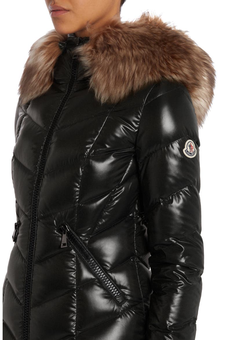 Marre Quilted Down Coat with Removable Genuine Shearling Trim, Alternate, color, BLACK