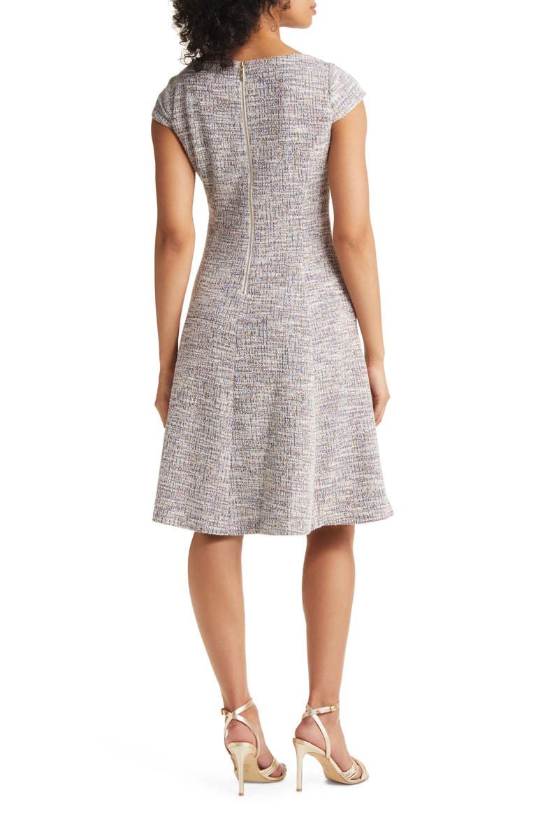 Bateau Neck Cap Sleeve Tweed Dress, Alternate, color, BLUE MULTI