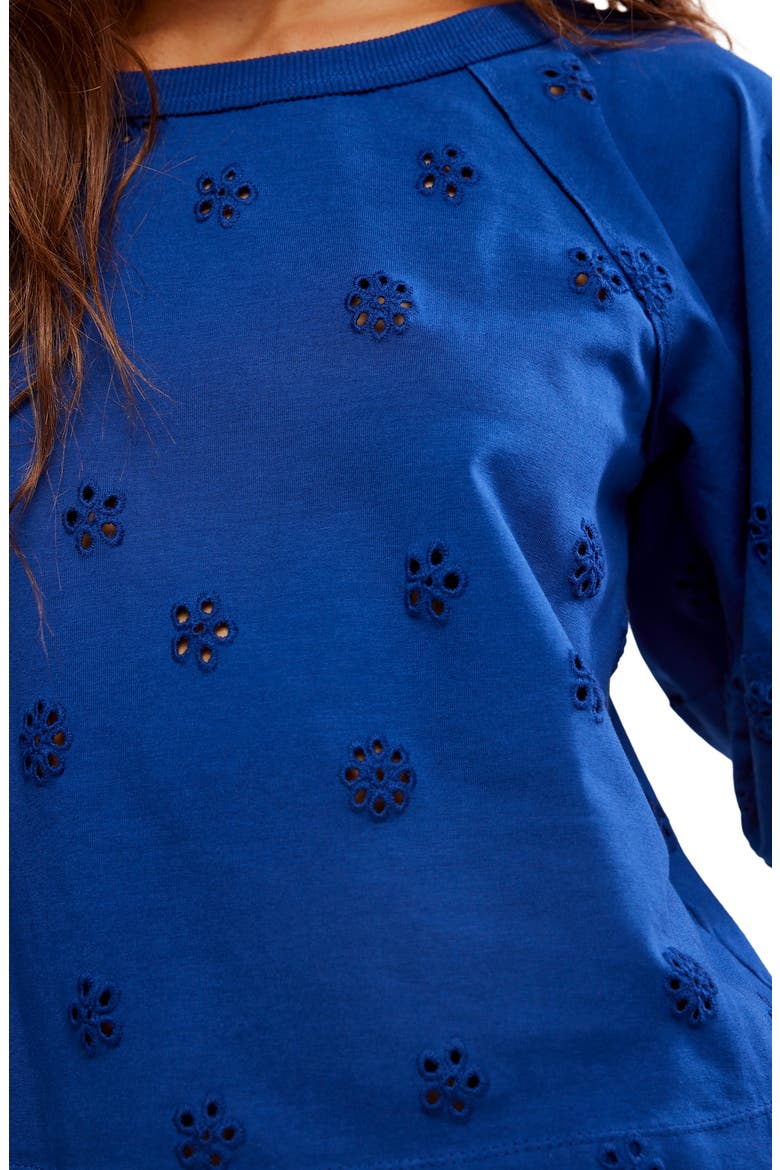 Jessie Eyelet Puff Sleeve Top, Alternate, color, NAVY COMBO