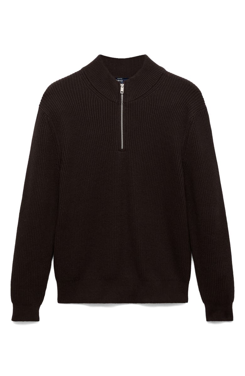 MANGO Perkins Quarter Zip Sweater, Alternate, color, Chocolate