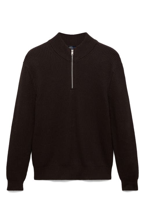Mango Perkins Quarter Zip Sweater In Brown