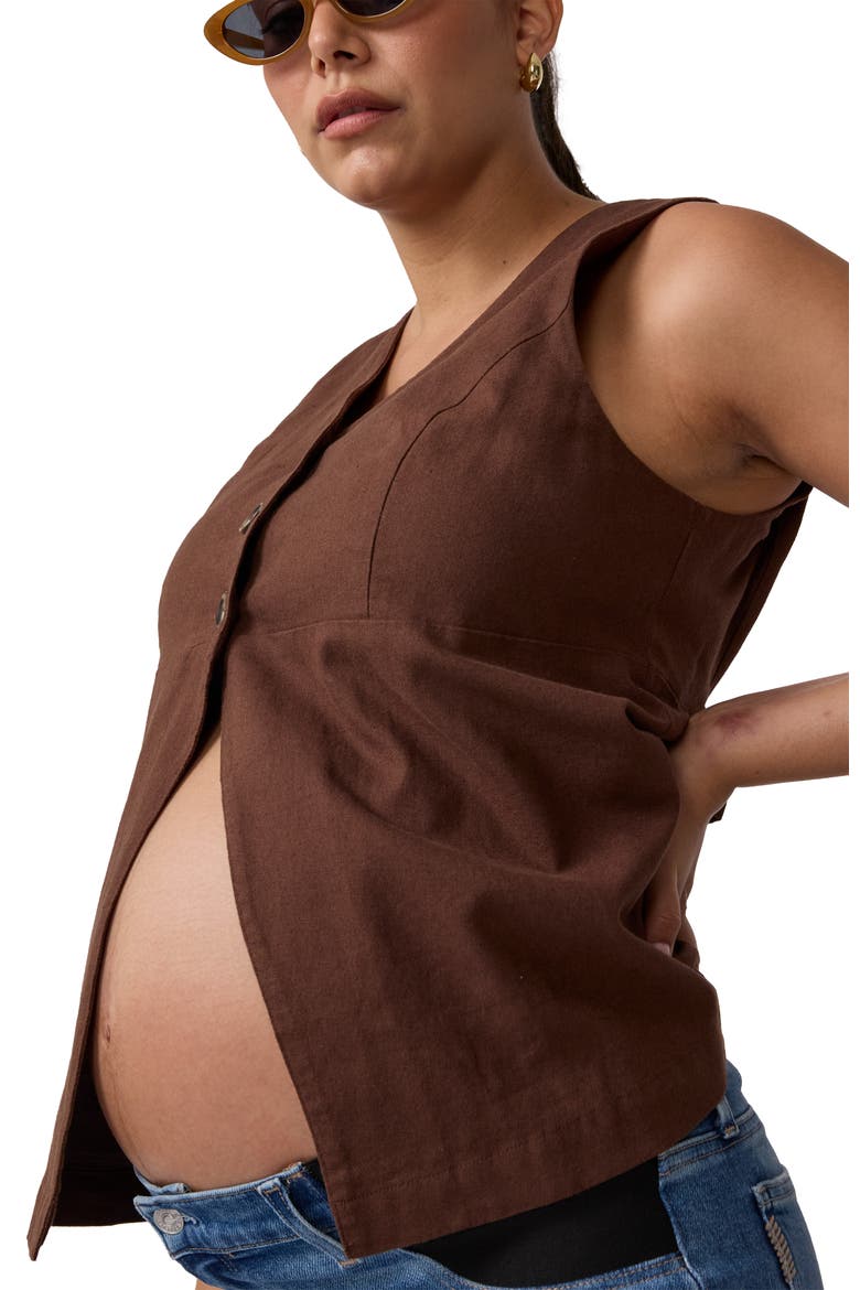 Linen Fashion Vest, Alternate, color, Dark Brown