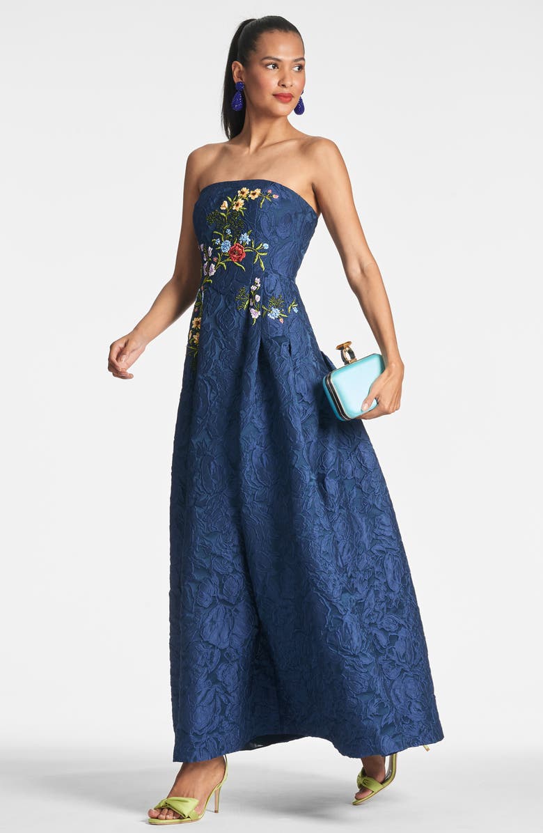 Sachin & Babi Embroidered Floral Jacquard Strapless Gown, Alternate, color, 