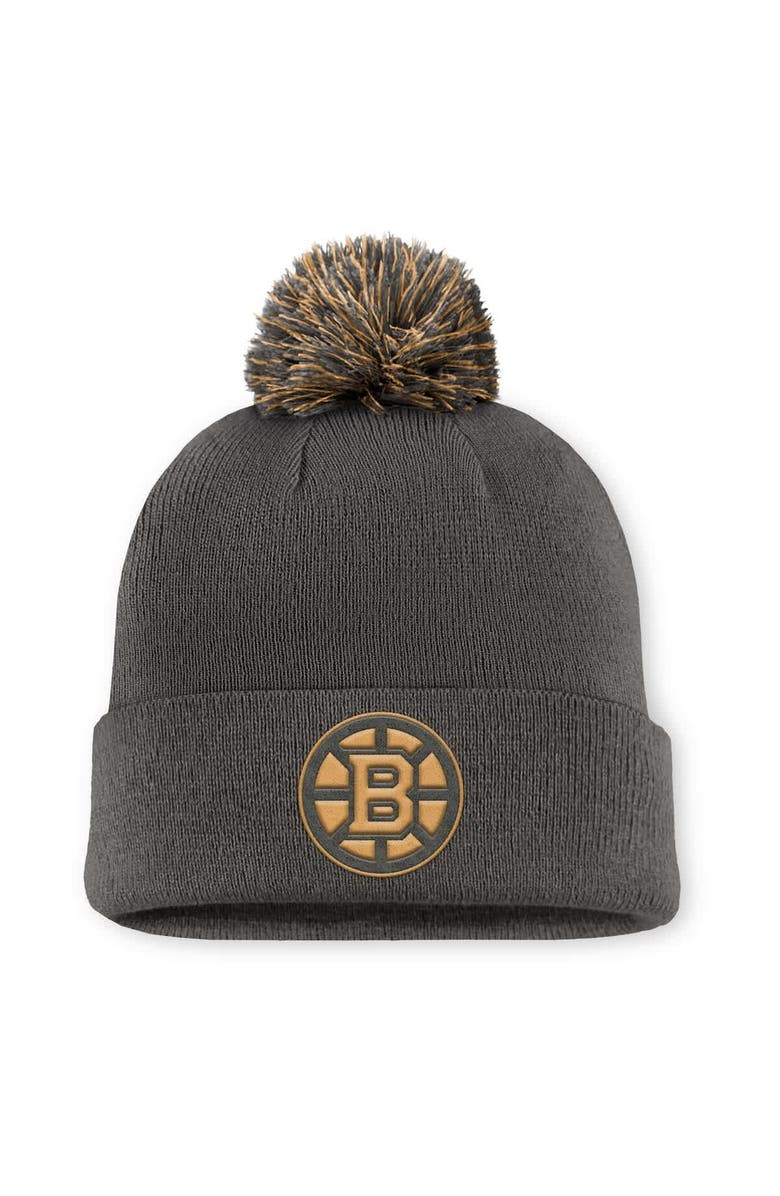 FANATICS Men's Fanatics  Charcoal Boston Bruins Authentic Pro Military Appreciation Cuffed Knit Hat with Pom, Main, color, Charcoal