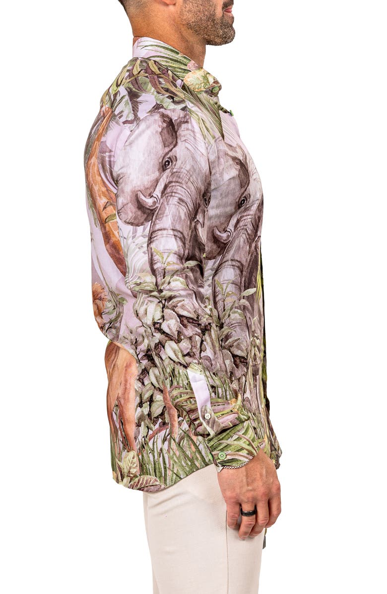 Maceoo Fibonacci Marthyr 0322 Wildlife Print Contemporary Fit Button-Up Shirt, Alternate, color, White Multi