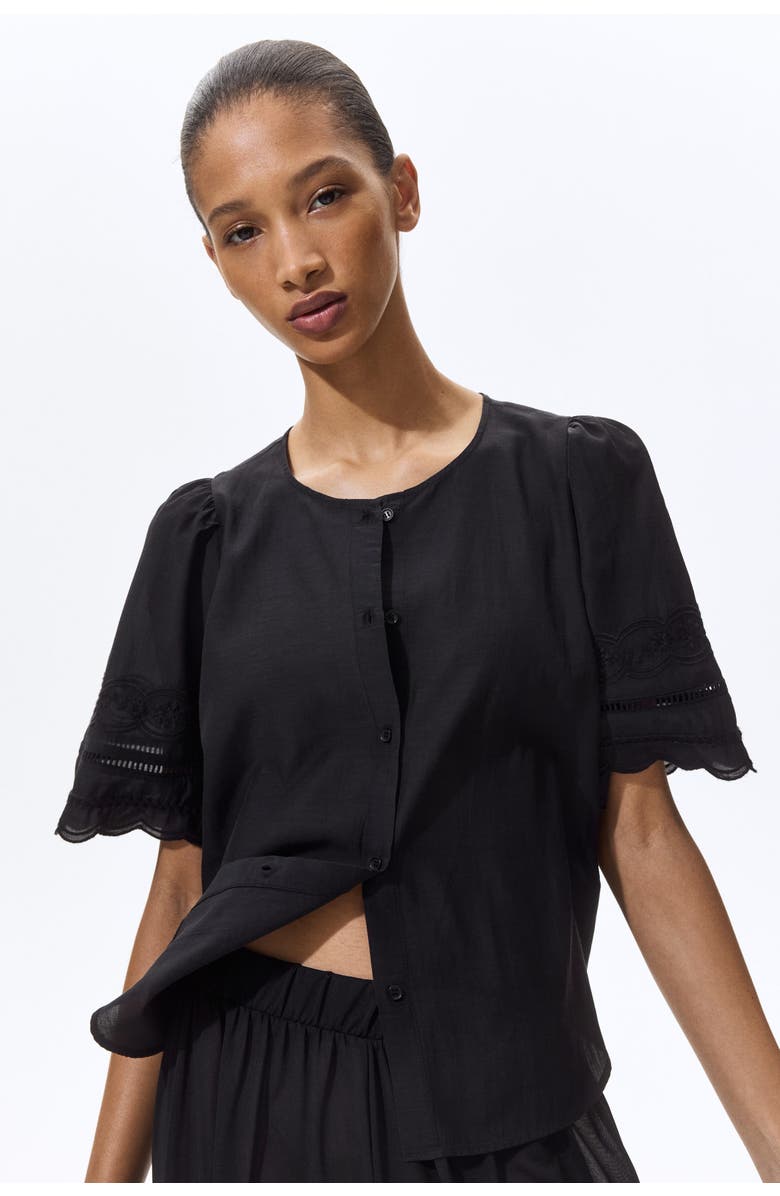 H&M Puff-sleeved blouse, Main, color, Black