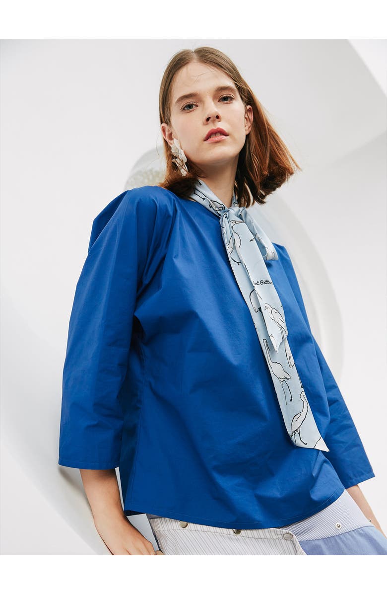 Lost Pattern "Little Egret" Silk Neck Bow Scarf, Alternate, color, Light Blue