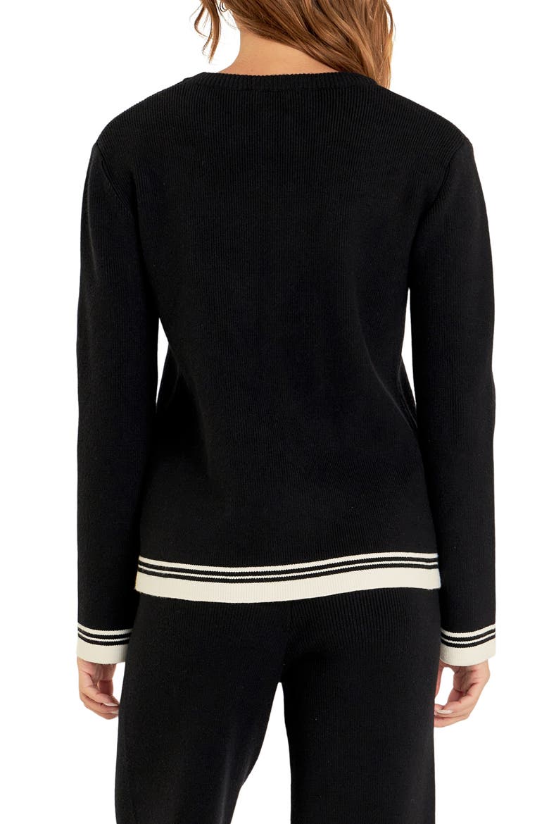 Contrast Stripe Crewneck Sweater, Alternate, color, BLACK/ IVORY