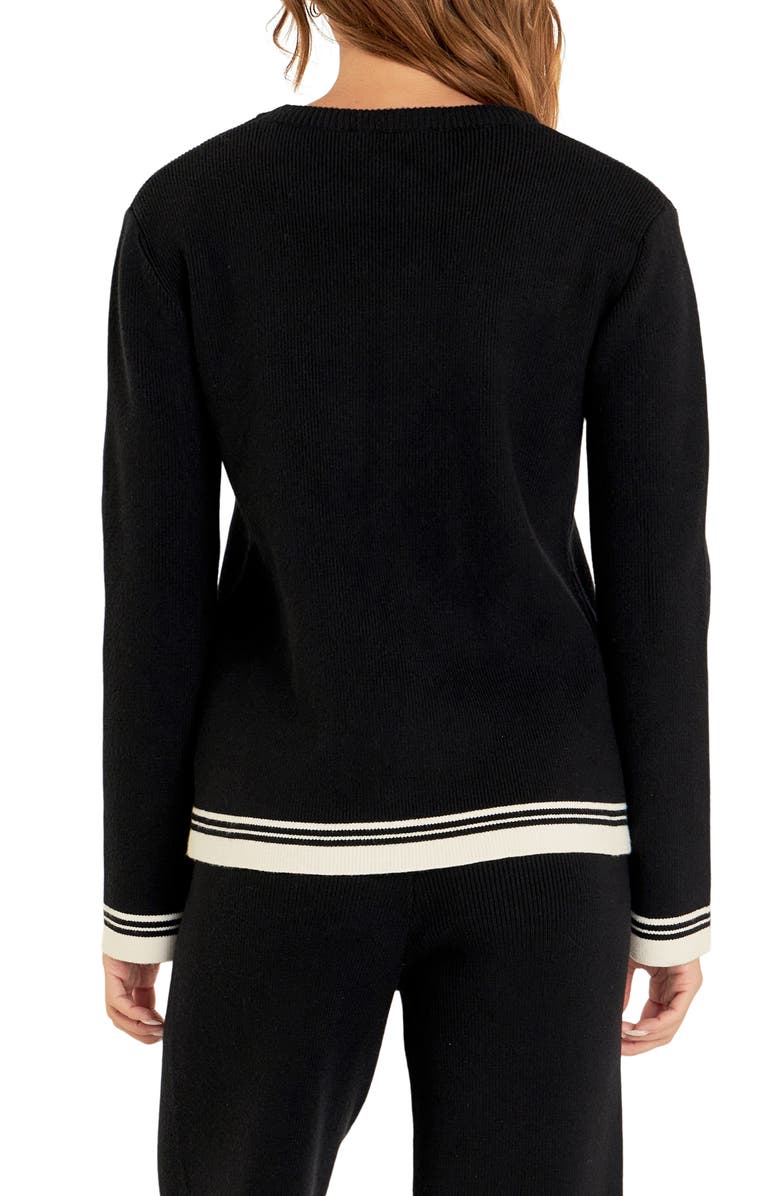 English Factory Contrast Stripe Crewneck Sweater, Alternate, color, Black/ Ivory