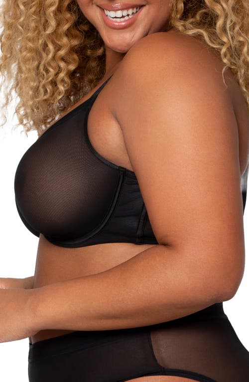 Curvy Couture Sheer Mesh Underwire Unlined Bra In Black