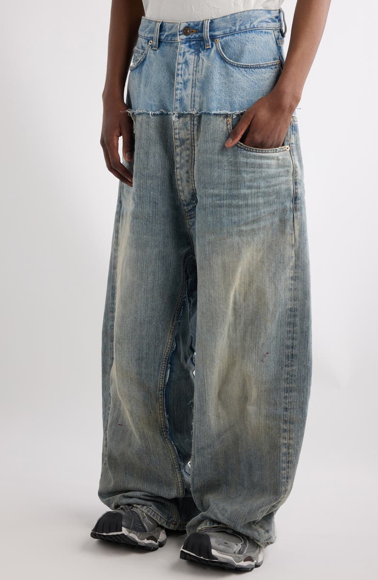 Balenciaga Distressed Layered Jeans, Alternate, color, 3969 Iced/ Stained