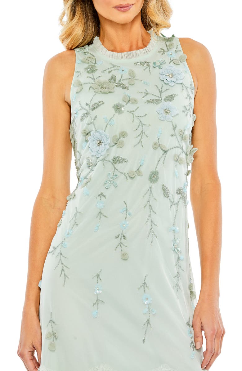 Mac Duggal Women's Embellished Ruffle Tiered High Neck Floral Dress, Alternate, color, Seafoam