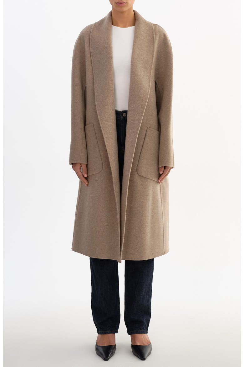 THARA | Shawl Collar Wool Coat, Main, color, Heather Taupe