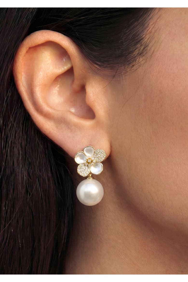 Indira Pearl Flower Drop Earrings, Alternate, color, Gold