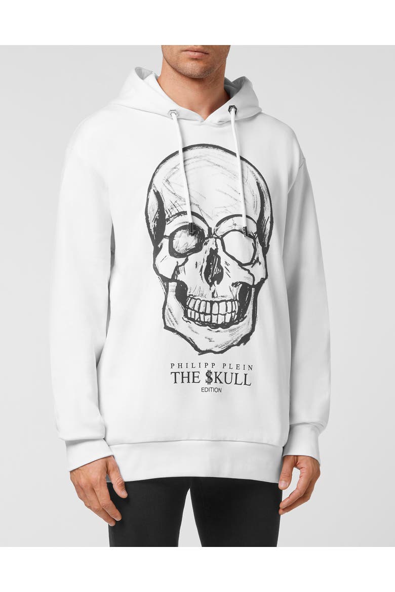 Hoodie Sweatshirt Print Skull Men, Main, color, white
