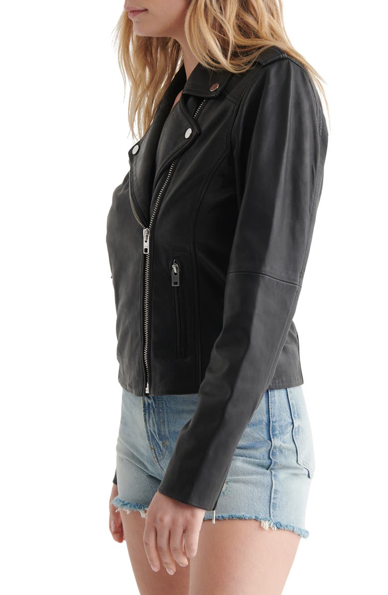 Lucky Brand Leather Moto Jacket, Alternate, color, Washed Black/ Black