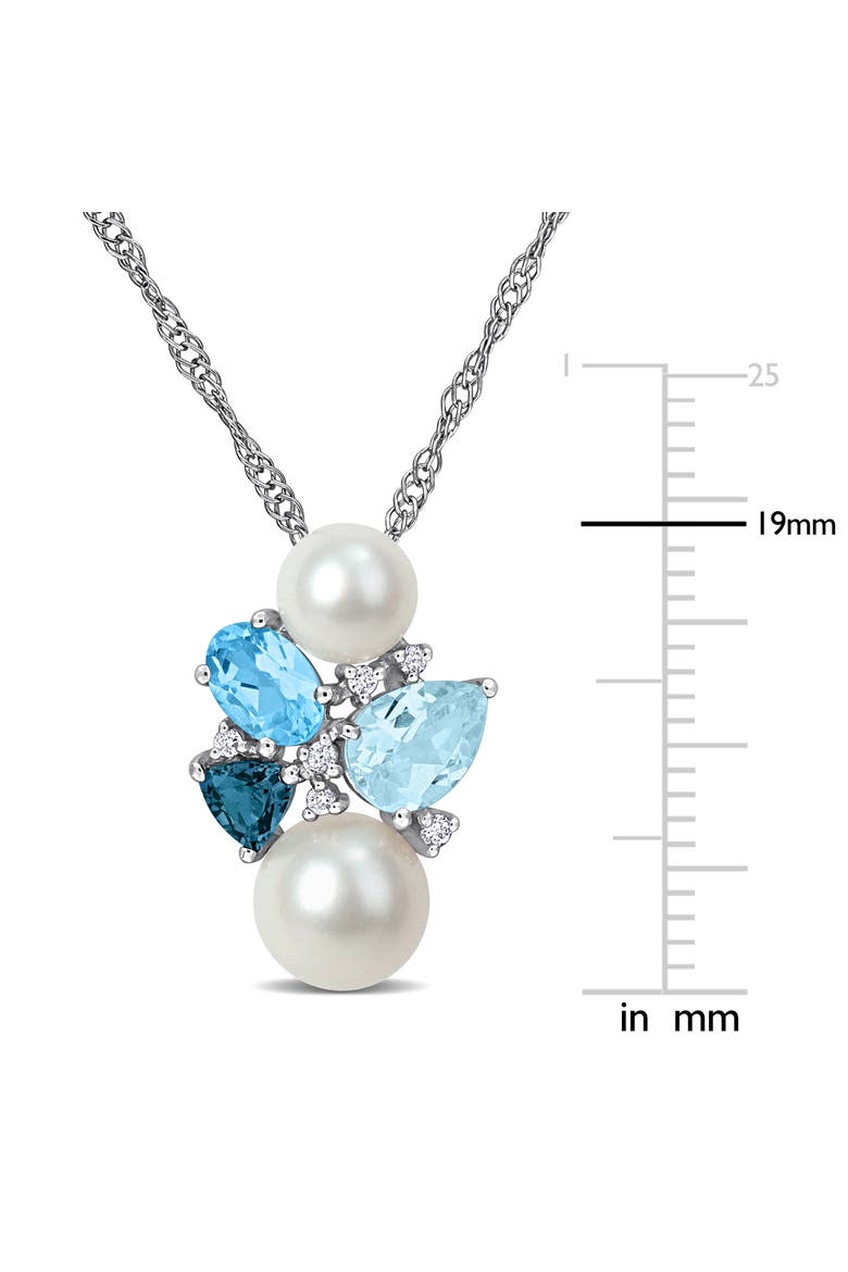 Pearl Blue Topaz & Diamond Cluster Necklace 14k, Alternate, color, Blue Topaz