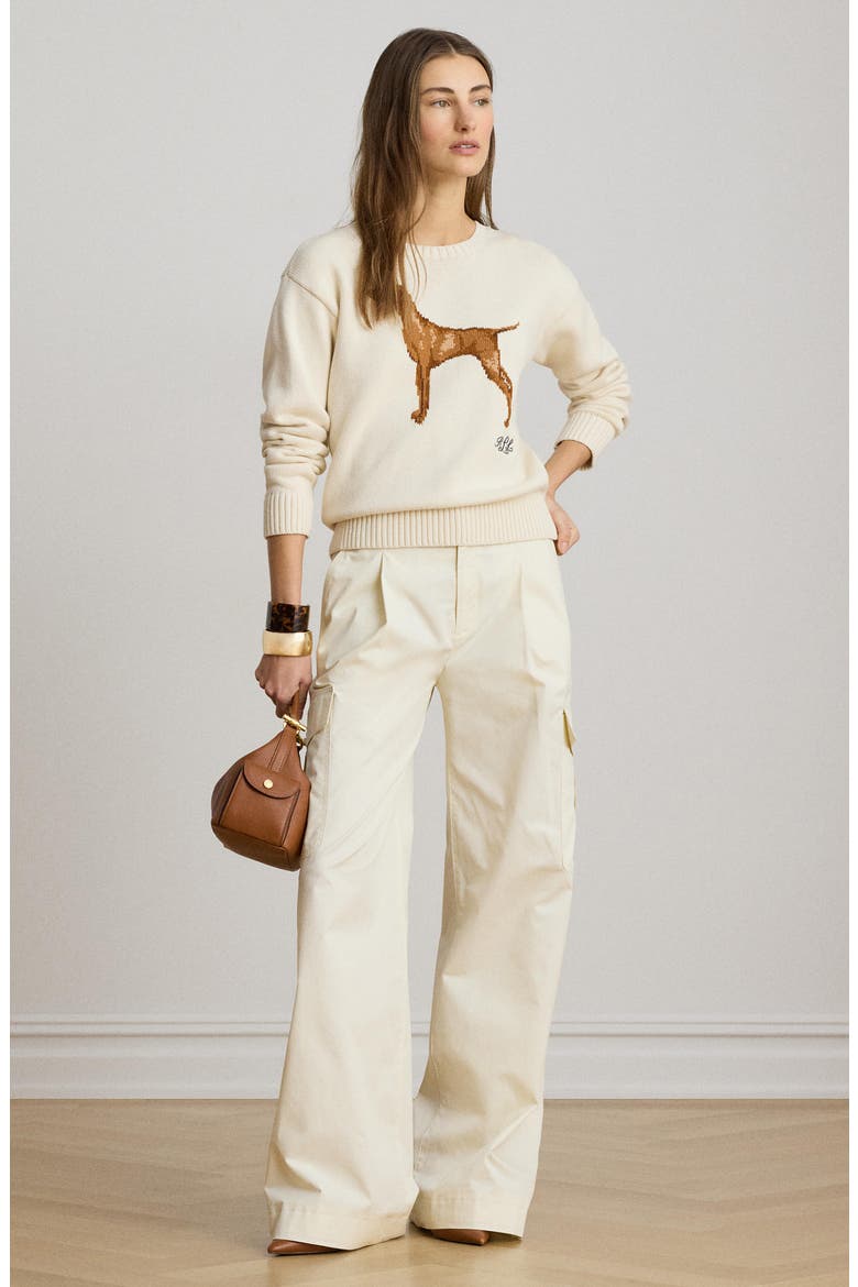 Intarsia Vizsla Knit Cotton Sweater, Alternate, color, MASCARPONE CREAM/ MULTI