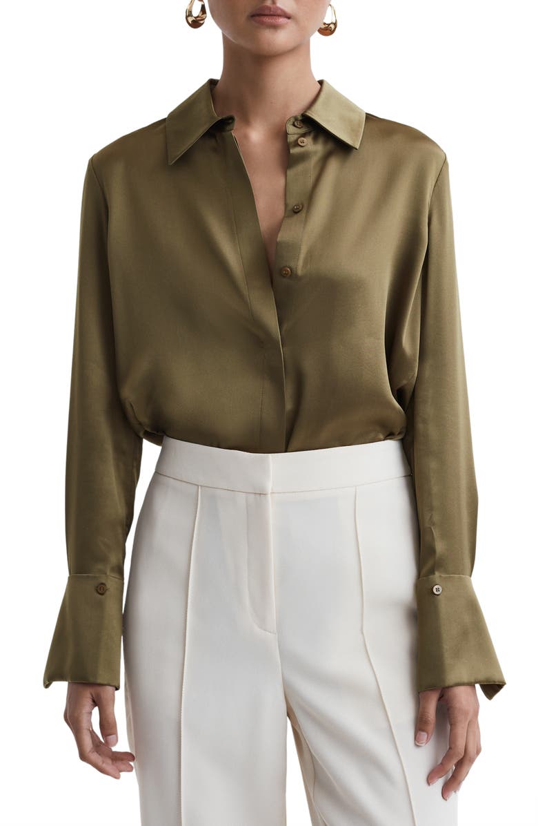 Reiss Hailey Silk Button-Up Shirt, Main, color, 
