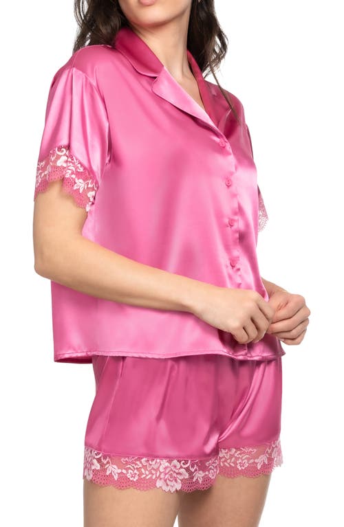 In Bloom By Jonquil Satin Floral Lace Shortie Pajama Set In Orchid Pink